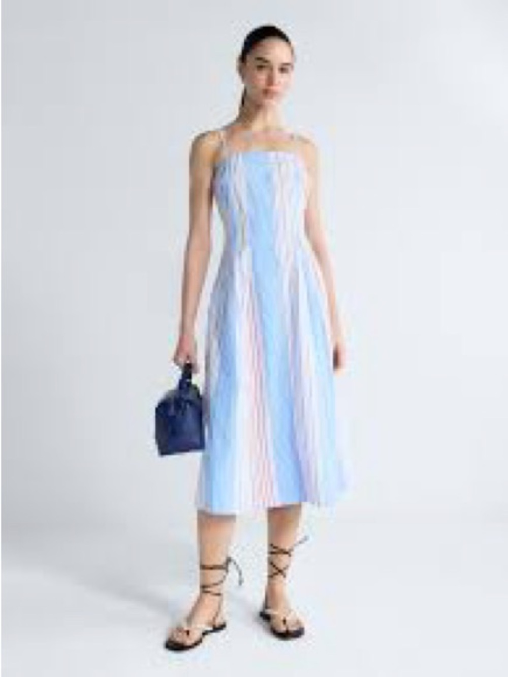 Free Assembly Blue & White Striped Spaghetti Strap Midi Dress with Red Accents - Picture 3 of 13